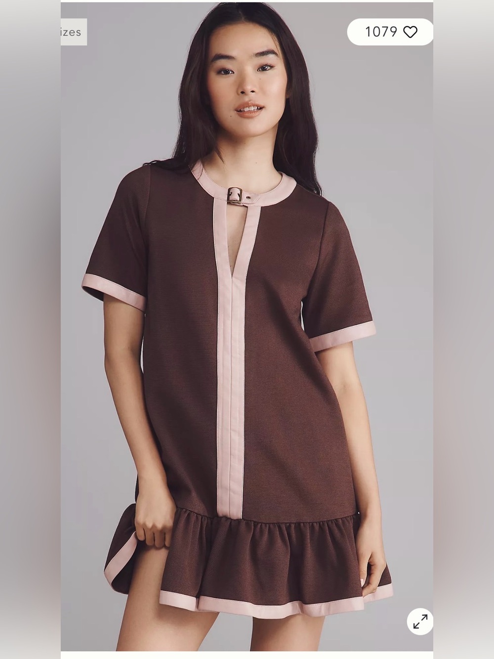 Anthropologie Maeve The Colorblock Leather-Trim Drop Waist Mini Dress , Large P